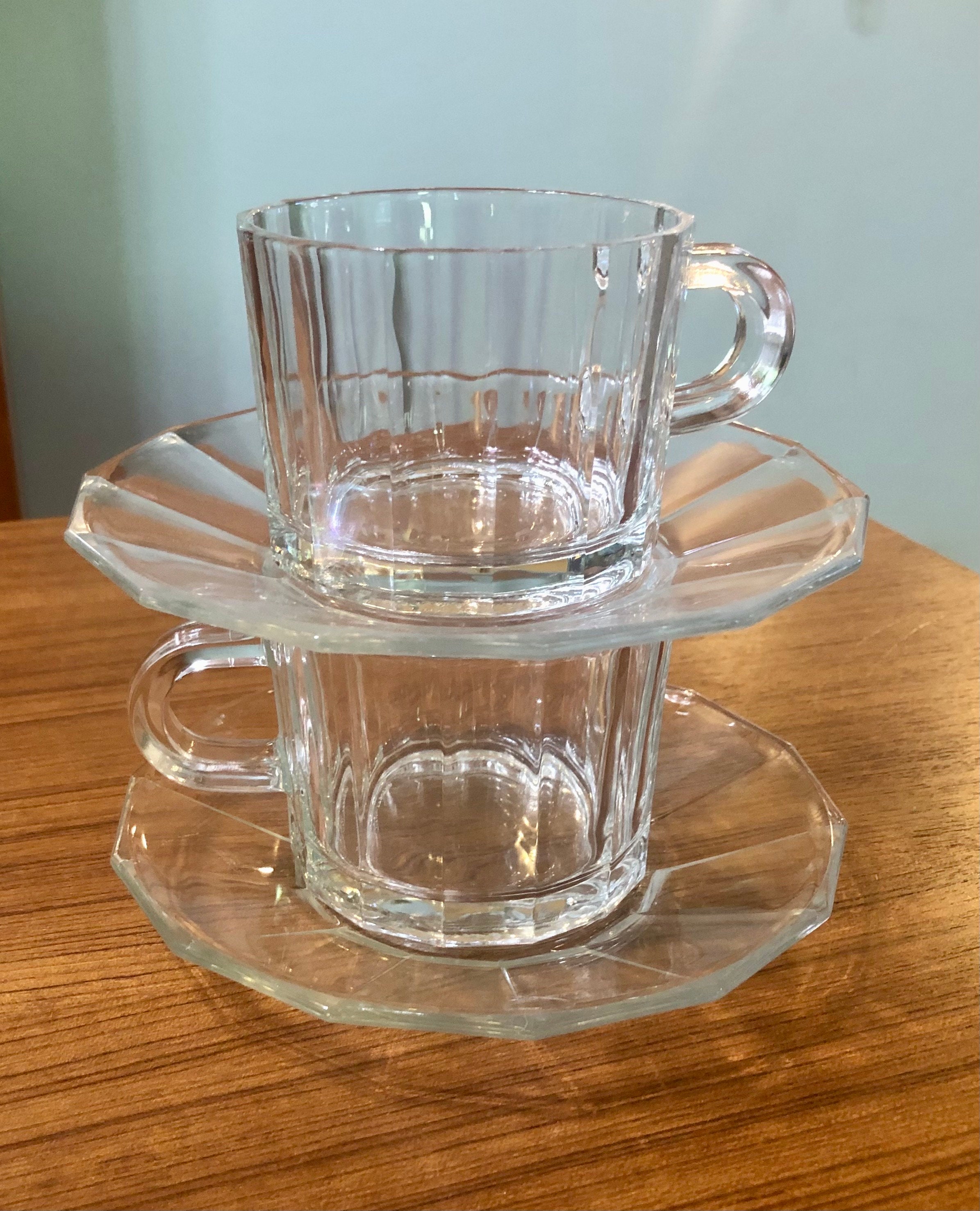 Juego de 2 tazas y platillos de vidrio Vitrosax con panel transparente para café y té Oxford de Bormioli Rocco