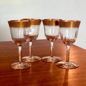Tiffin Franciscan Minton Optic Gold Encrusted Rim Verge Line Stem 14196 Cordial Claret Sweet Liquor Glass Set of 6 Grand Millennial Formal