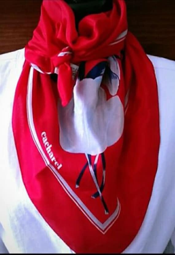 Cacharel Ladies Scarf Hijab Silk Square Red Backg… - image 2