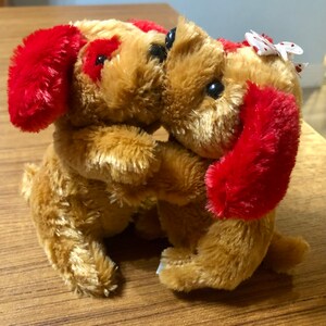 Valentines Day Love Dan Dee Collectors Choice Soft Cuddly Chenille Puppies Kissing Stuffed Animals Gift Brown and Red Sadie Hawkins Day
