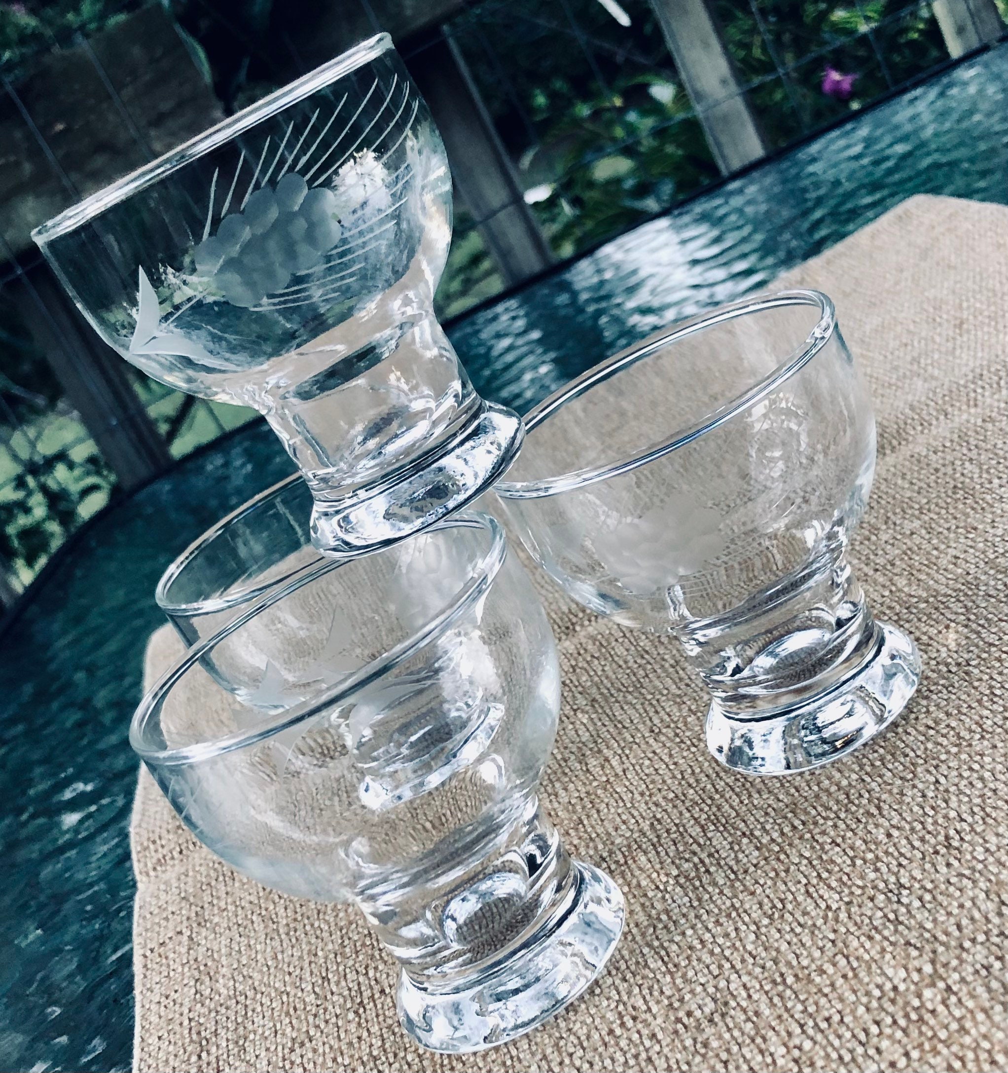 Six Princess House bordeaux Clear Wine Glasses, Mid Century Floral Etched  Large Bowl Wine or Water Goblets, Hand Blown Crystal Barware 