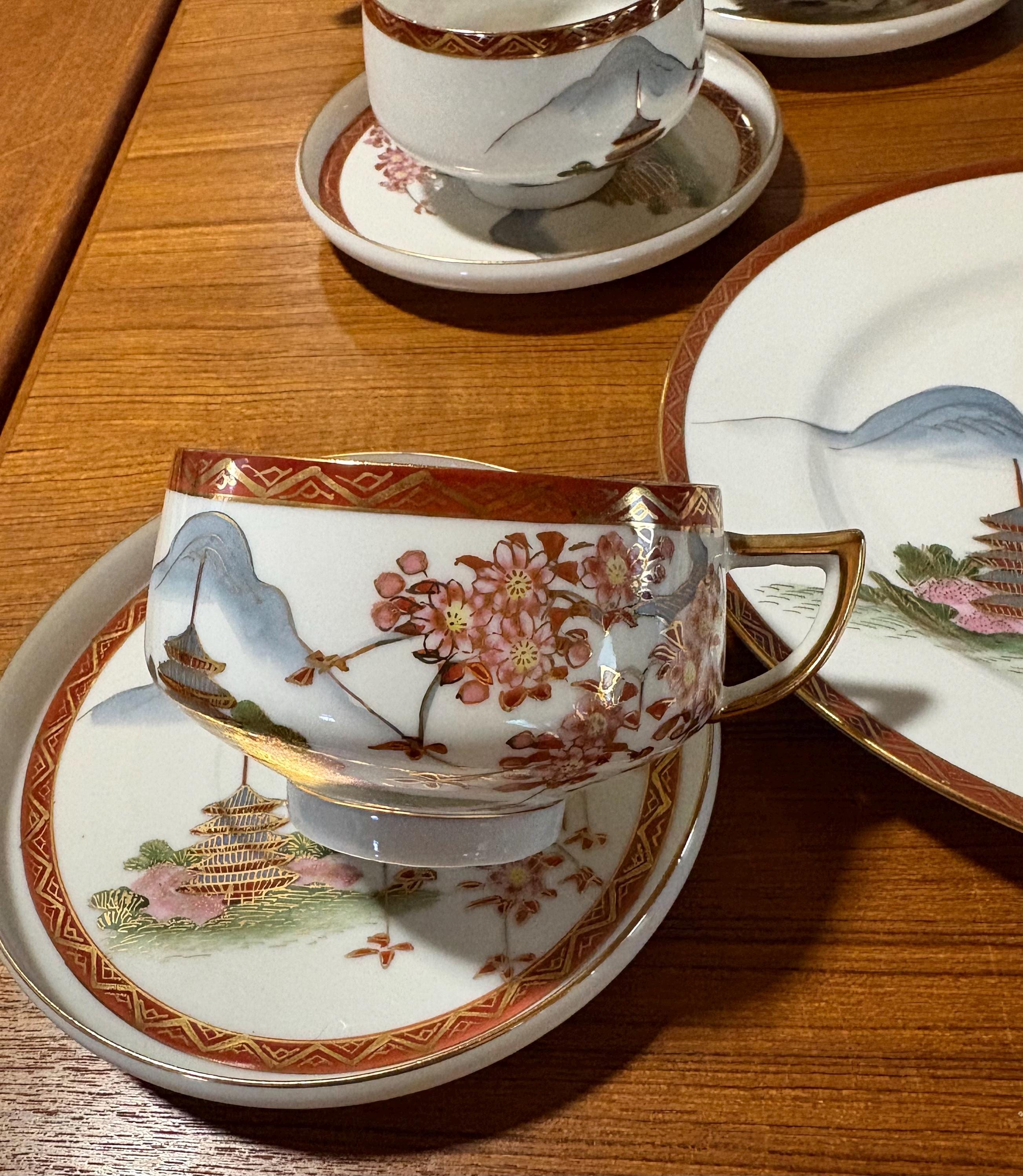Koshida Japan Porcelain Tea Set Hand Painted Japanese Landscape W