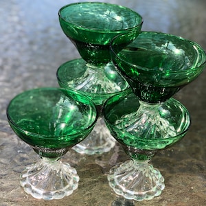 Anchor Hocking Boopie Burple Emerald Inspiration Green Footed Parfait Sherbet Champagne Cocktail Glasses 1950s SET of 6