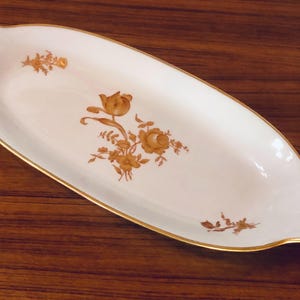 Limoges Vintage Gold Gilded Roses 12-inch Oval Tray Dish Embossed Tab Handle Relish Celery Snack Dessert Cookie Burgundy Gold Rim France