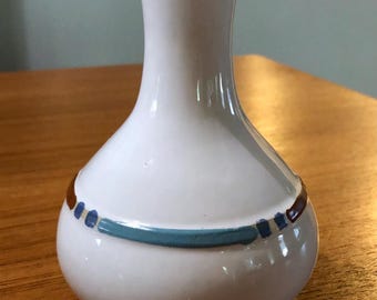 Dansk International Designs LTD. Mesa White Sand KW/ Portugal Bud Vase White with Brown Beige Teal Blue Danish Modern Southwest Design
