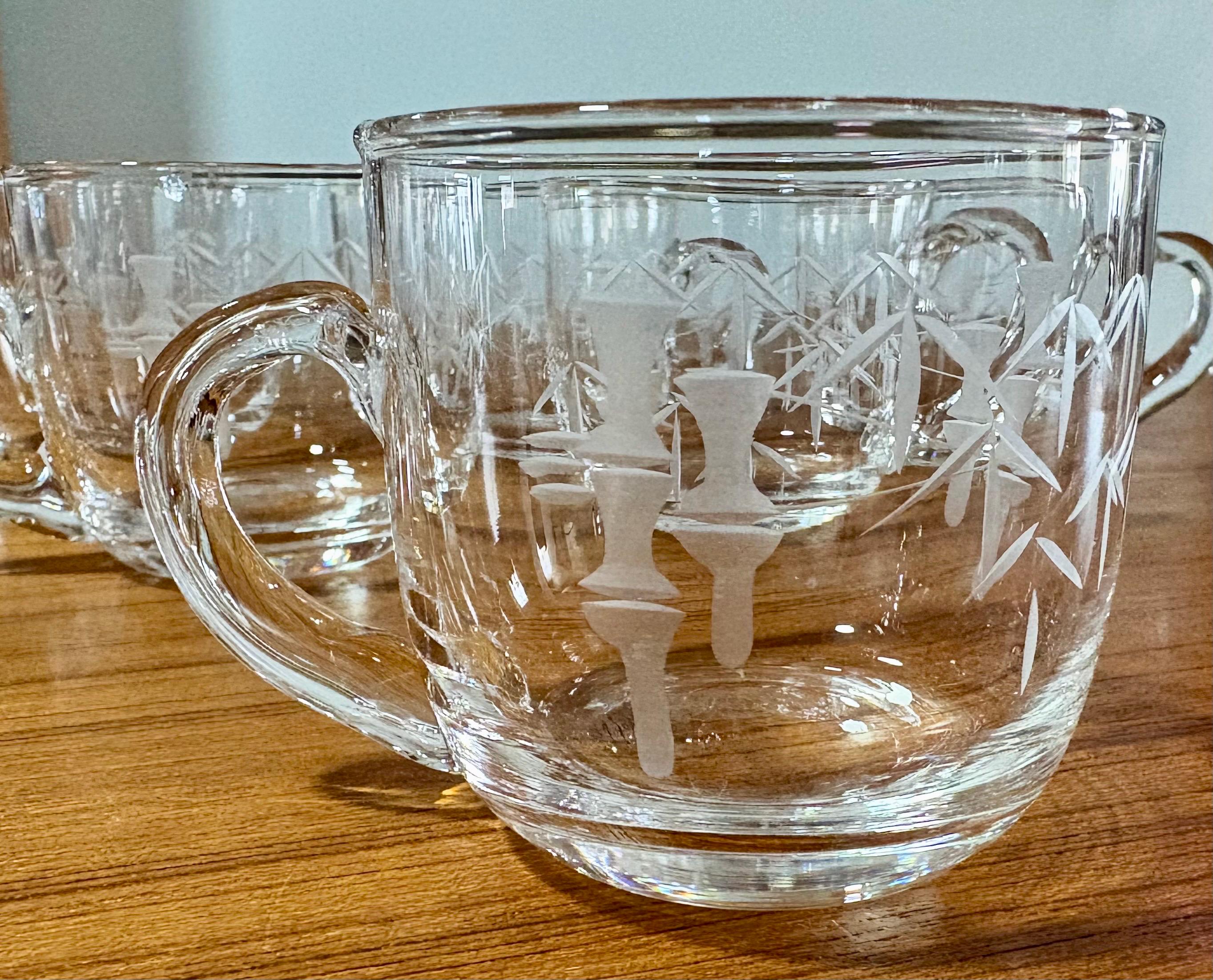 Sasaki Crystal ガラスボウル 皿 4点、ノリタケ湯茶セット、他2点 Noritake Sasaki or Matsuda Glass Etched Crystal Lucky Bamboo