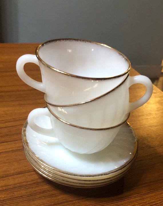 Anchor Hocking Fire King Golden Shell White Depression Milk Glass