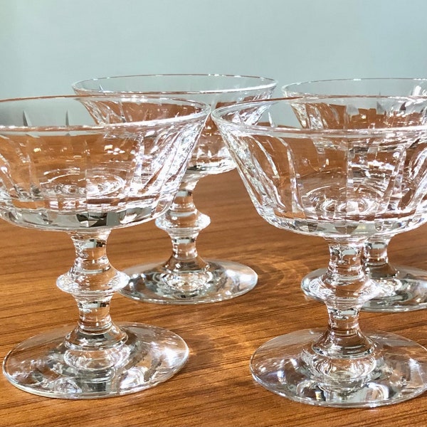 Bryce Mayfair Cut Style Champagne Sherbet Coupe Wedding Toast Clear Crystal Mid Century Cocktail Barware Vintage Glasses Clear Stem Set of 4