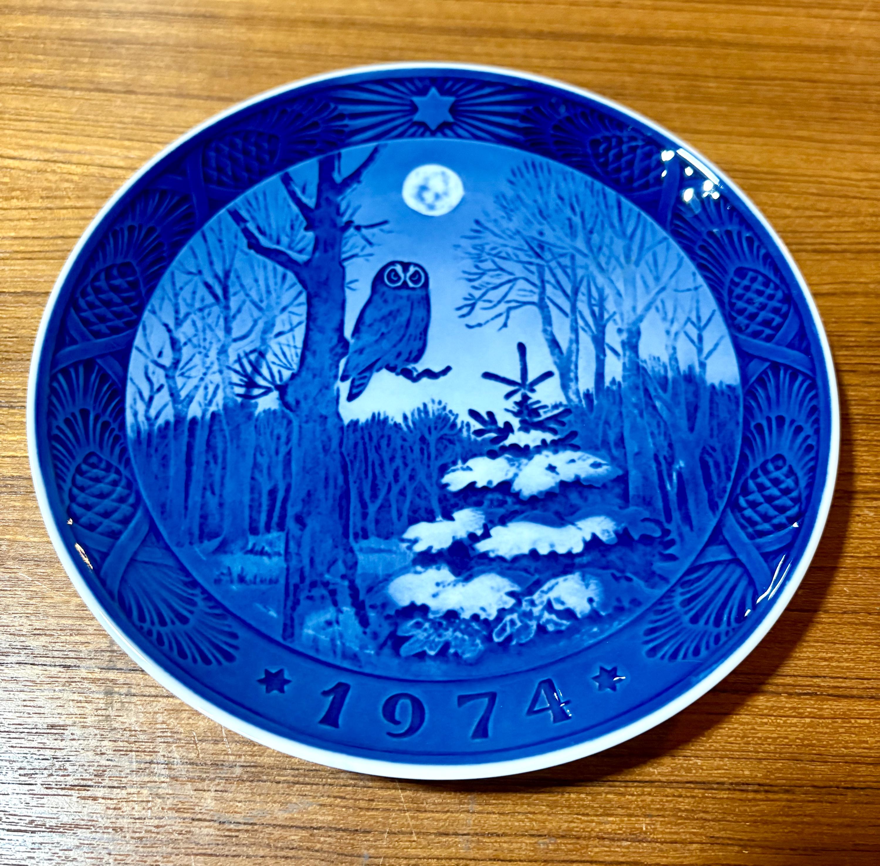 Christmas Plate Royal Copenhagen Denmark Owl Moon Christmas Winter Twilight 1974 Collectible Holiday