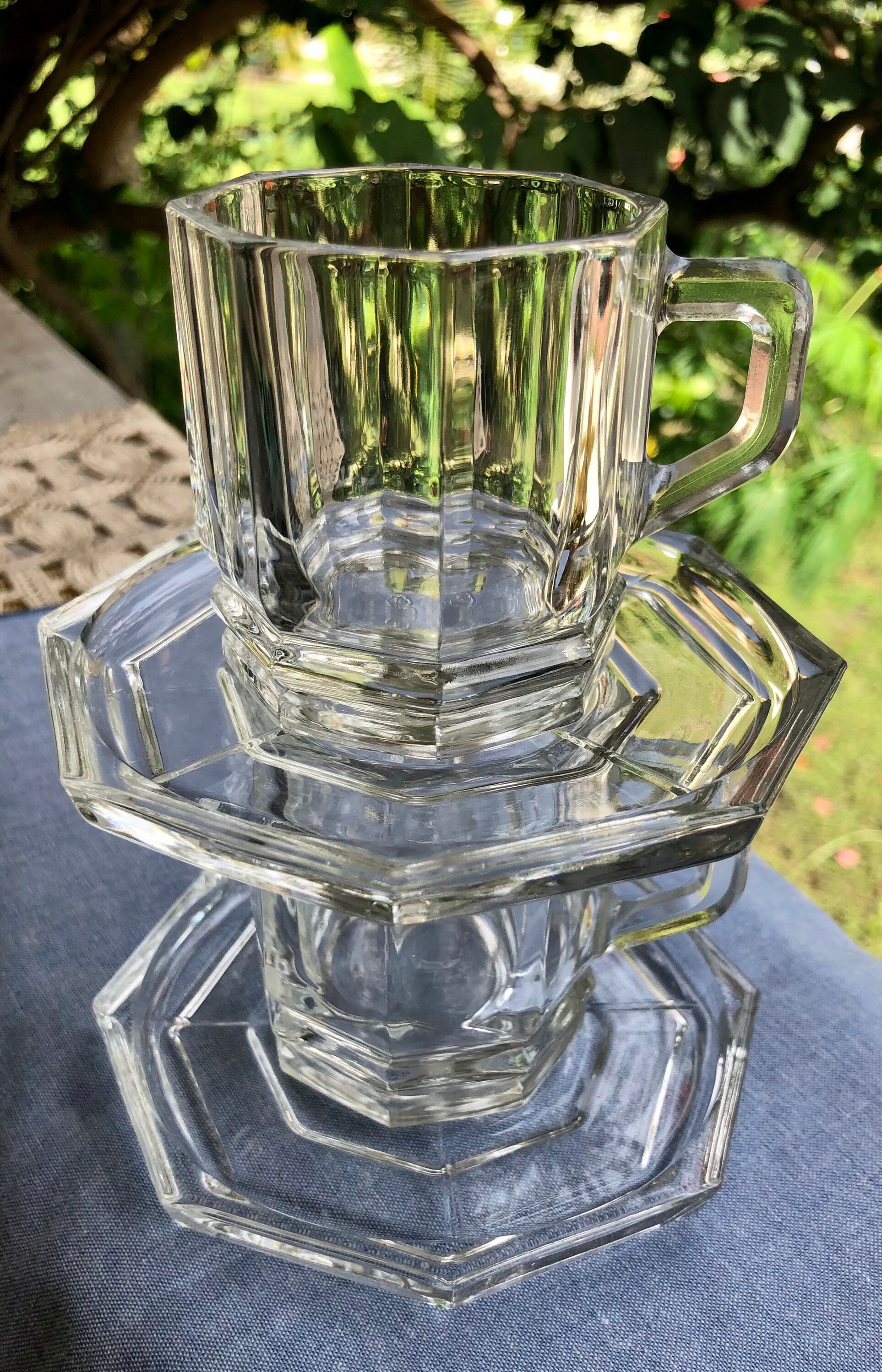 Vintage Octagonal Clear Glass Demitasse Espresso Cup & Saucer Etsy