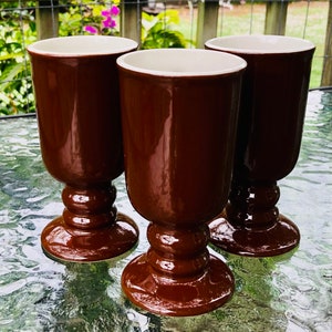 Hall 1272 Vintage Footed Irish Coffee Tea Mug Brown Ceramic with Cream Inside SET OF 3