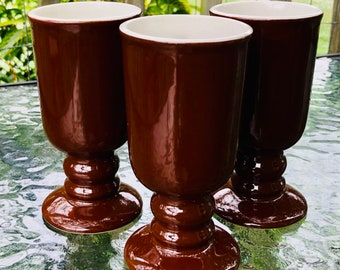 Hall 1272 Vintage Footed Irish Coffee Tea Mug Brown Ceramic with Cream Inside SET OF 3