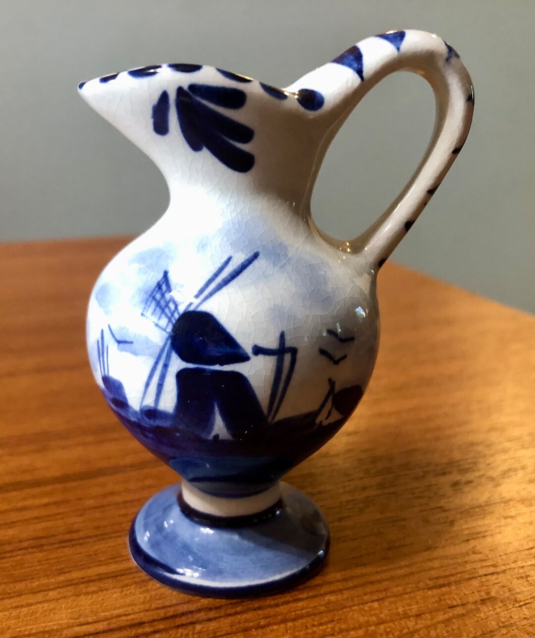 Delft Blauw Hand Painted Dutch Holland Windmill MINI Water Pitcher ...