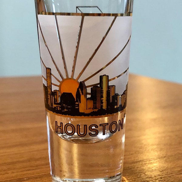 Houston Texas Map Tall Shot Glass Heavy Base Retro Design Whiskey Tequilla Alcohol Booze Barware