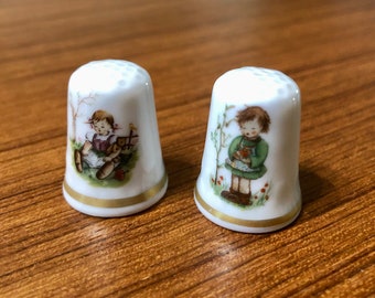 Hummel Schmid Vintage Porcelain Thimbles Inspired by Berta Hummel Collectible 1983 Spring Boquet 1984 Joy to Share Springtime West Germany