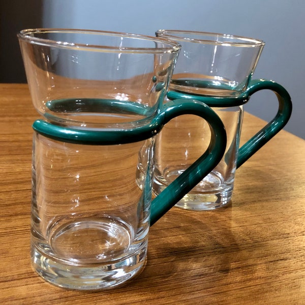 Inspiration Italia Milano Style Clear Glass Cappuccino Coffee Tea Hourglass Shaped Glasses with Dark Green Plastic Handle