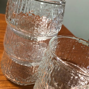 Ravenhead Siesta Bark Textured Clear Stackable Drinking Dessert Glass Cocktail Barware by Hardie Williamson in 1973 Made in England SET OF 5