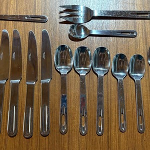 Vintage Flatware Cambridge Moderna Pattern Stainless Korea Pierced Design Utensil Fork Serving Knife Butter Spoon 16 Piece Replacement Set