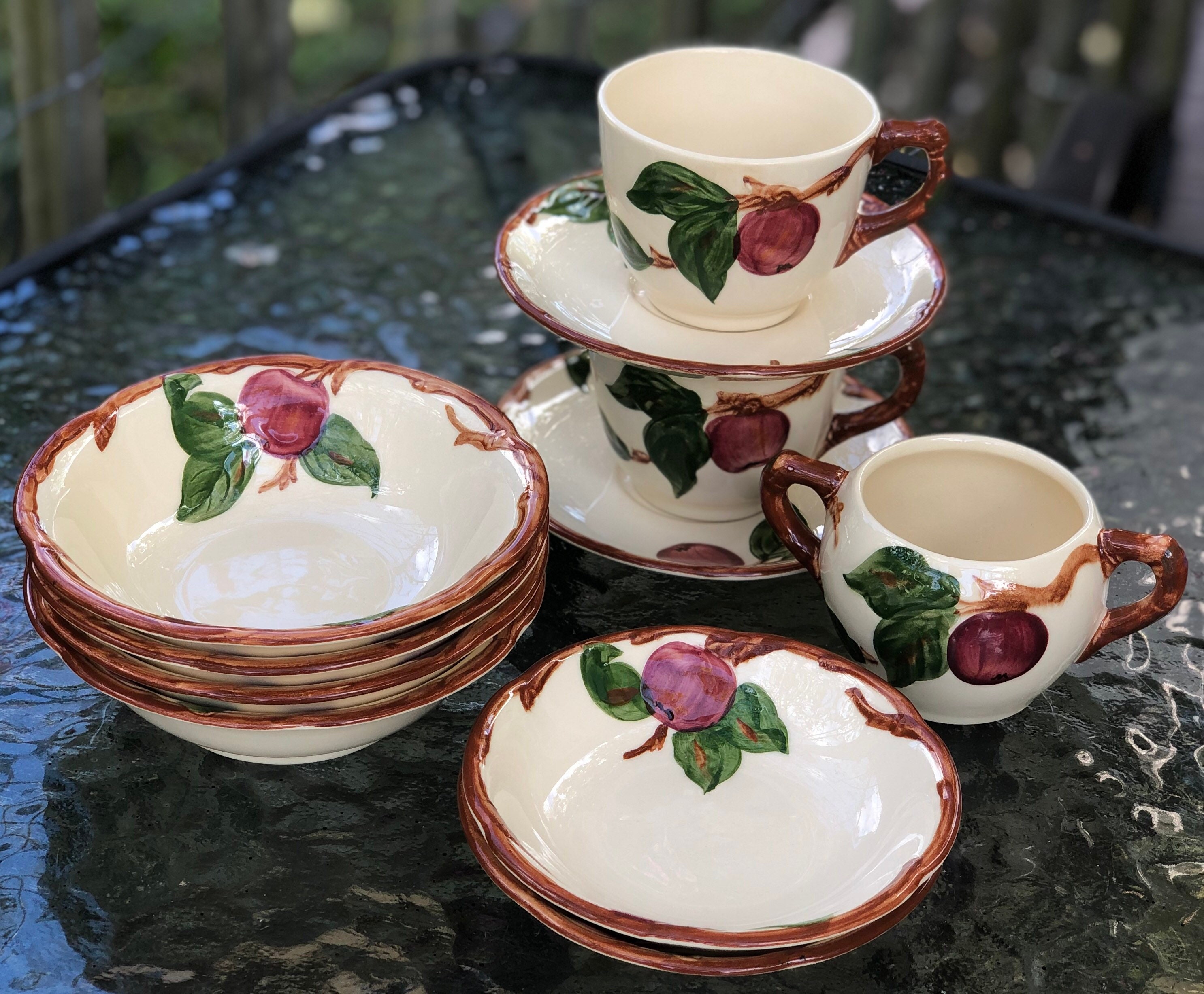 Franciscan Ware Apple Table Earthenware USA Coupe Cereal Fruit Dessert Sauce Bowl Coffee Cup Saucer Cream Sugar Country Cottage Grandma Nana Etsy