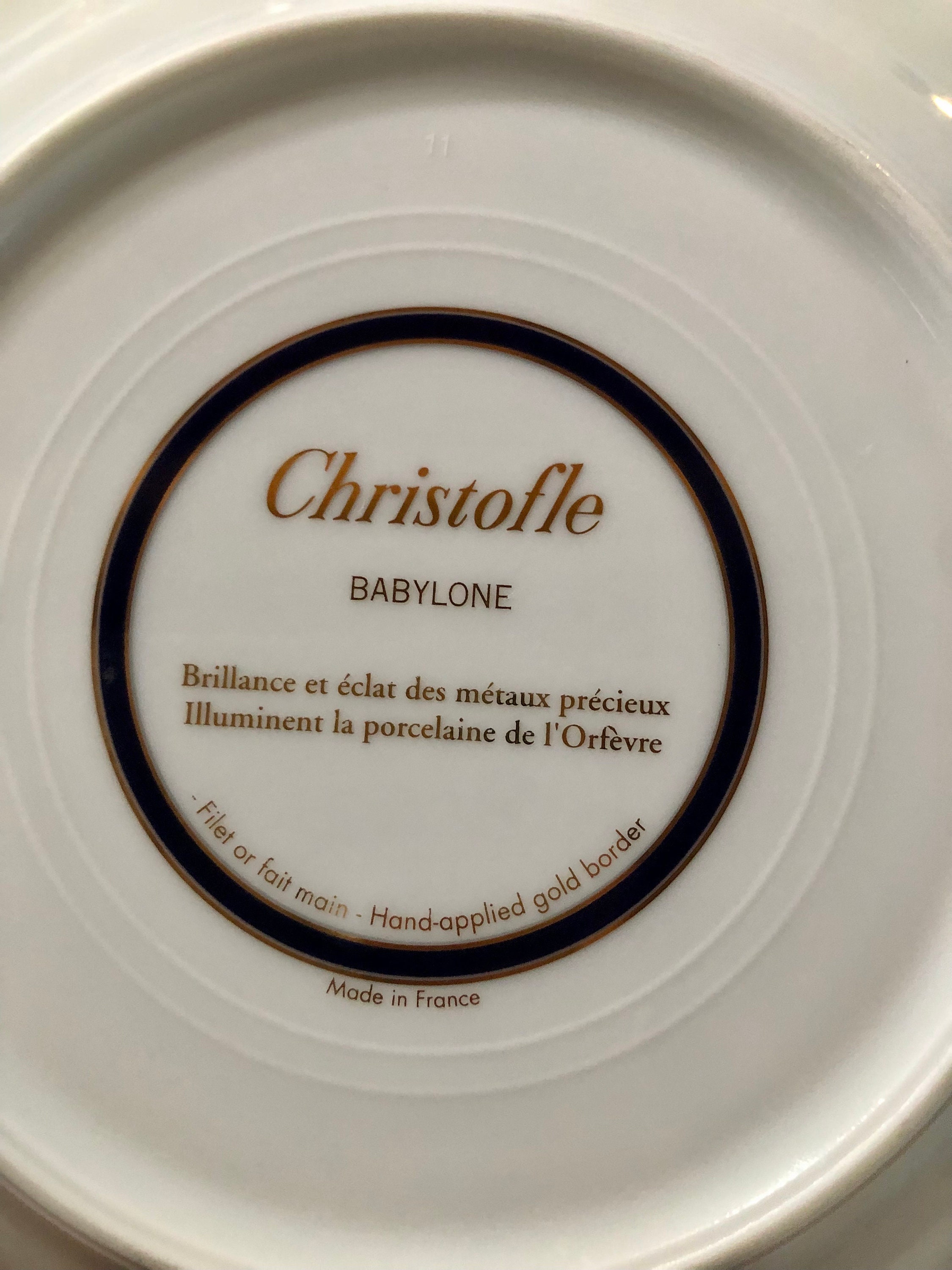 Christofle France Babylone Fine China Ivory Blue Gray Salad