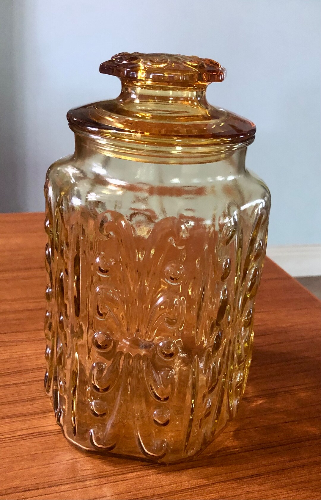 Bocal Ancien Atterbury Emperial En Verre Ambré - Vintage - État D'usage