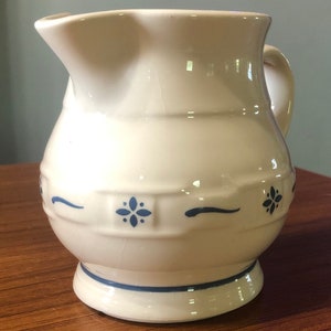 Longaberger Woven Traditions Pottery Classic Blue Embossed Weave Pattern with Flowers 32 Ounce Pitcher