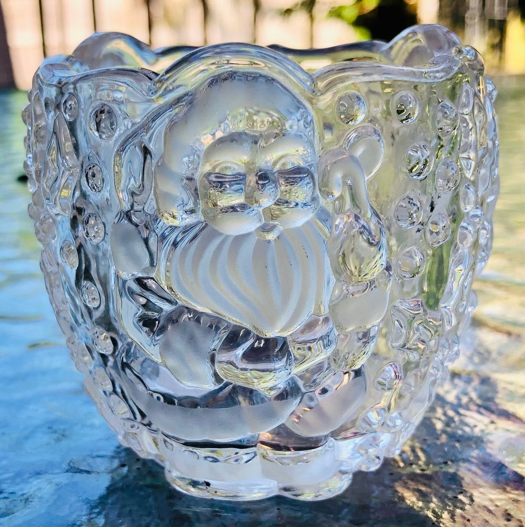 Gorham Santa Claus Christmas Snow Holly Crystal Glass Clear Etsy