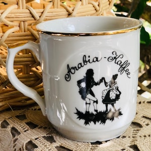 Mozart Melange Arabia Kaffee Coffee Ceramic Mug Cup White with Gold Rim Epiag Czechoslovakia