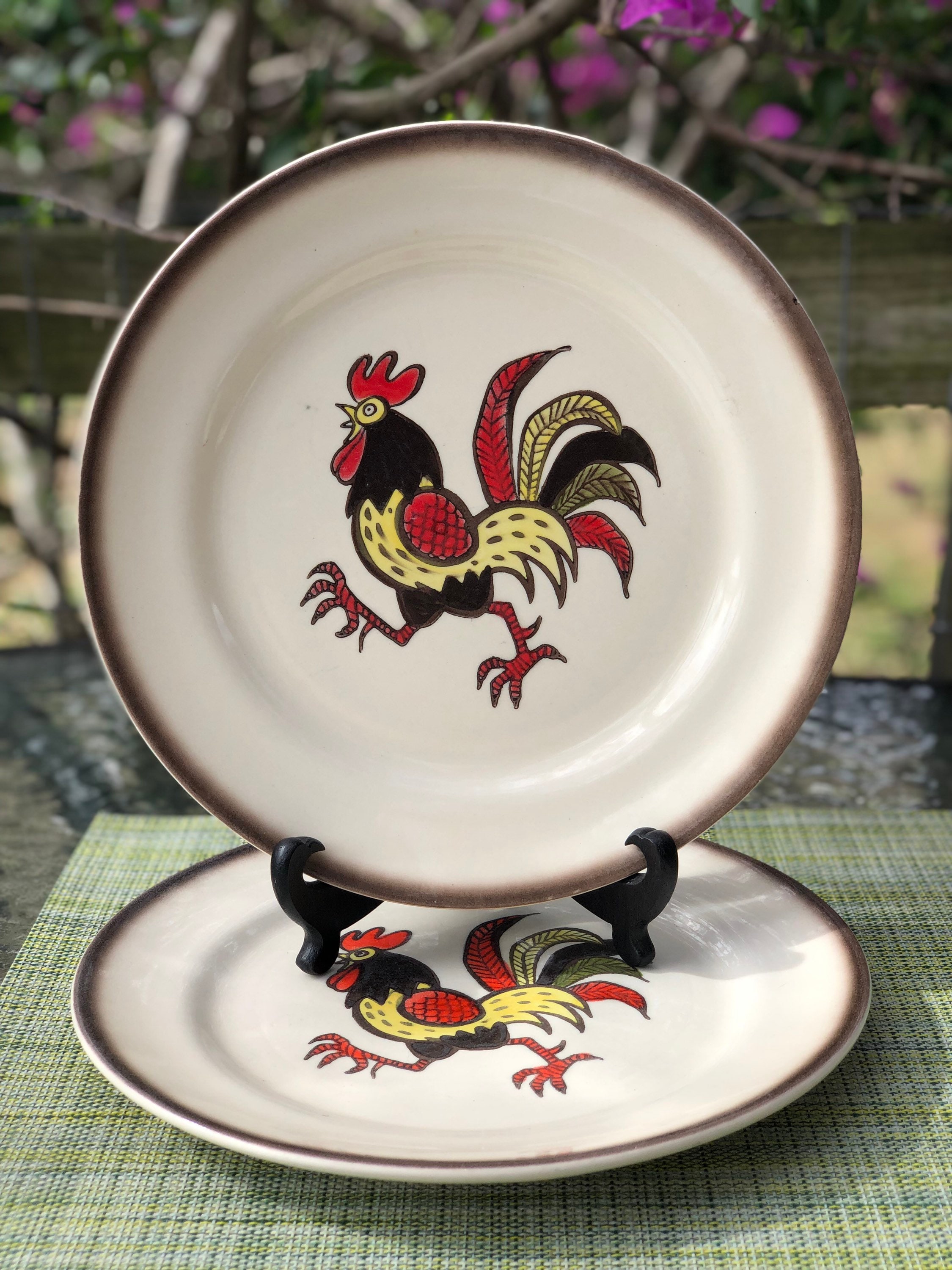 Farmhouse Country Poppytrail Red Rooster Hand Painted Pattern
