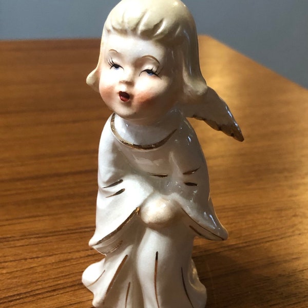 Kissing Angel Cherub Girl in Choir Gown with Wings Figurine 1960s Christmas Church Porcelain Japan