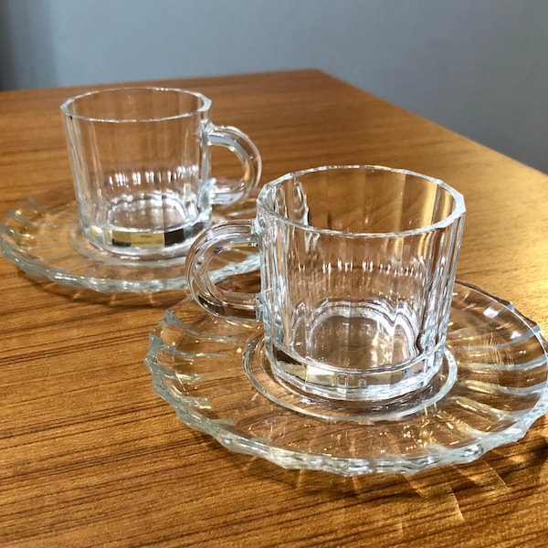 Bormioli Rocco Oxford Demitasse Espresso Clear Panel Vitrosax Glass Cup and Saucer Set of 2