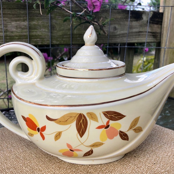 Hall Superior Quality Kitchenware Mary Dunbar Jewel Makers Institute Autumn Leaf Genie Aladdin's Lamp Teapot & Lid w/Infuser England Teatime