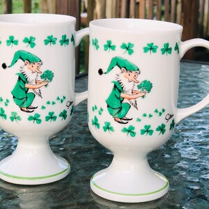 Saltera Japan Irish Coffee Tea Cups with Leprechauns & Shamrocks For Saint Patrick&#39;s Day Kitchen Ware Set of 2 Luck o&#39; the Irish