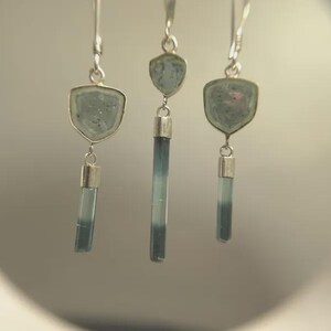 Indicolite Blue Tourmaline Earrings, Silver-Framed Dangle