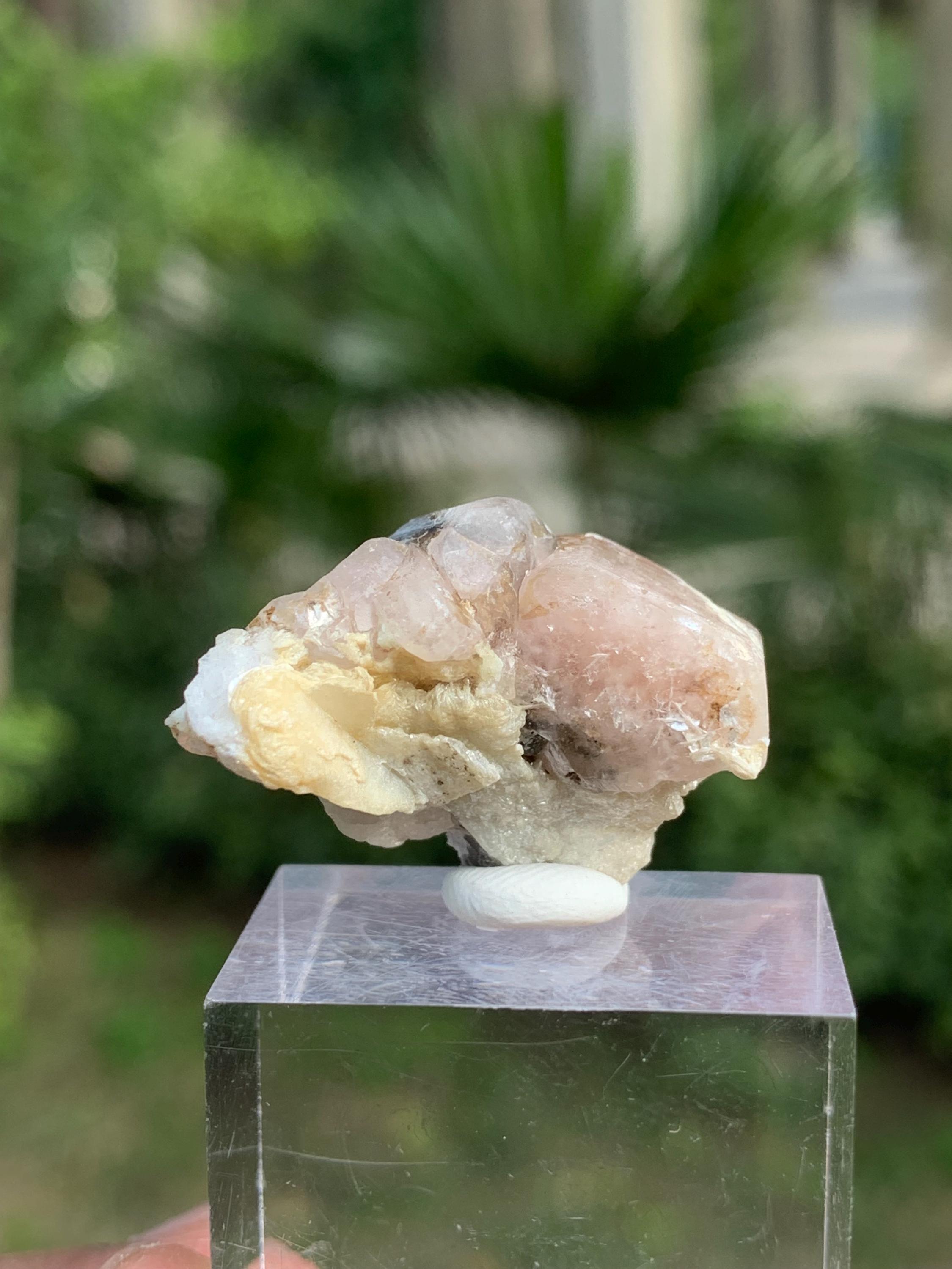 ピンクアパタイト結晶標本：蛍光スコールと白雲母マトリックス - Etsy 日本