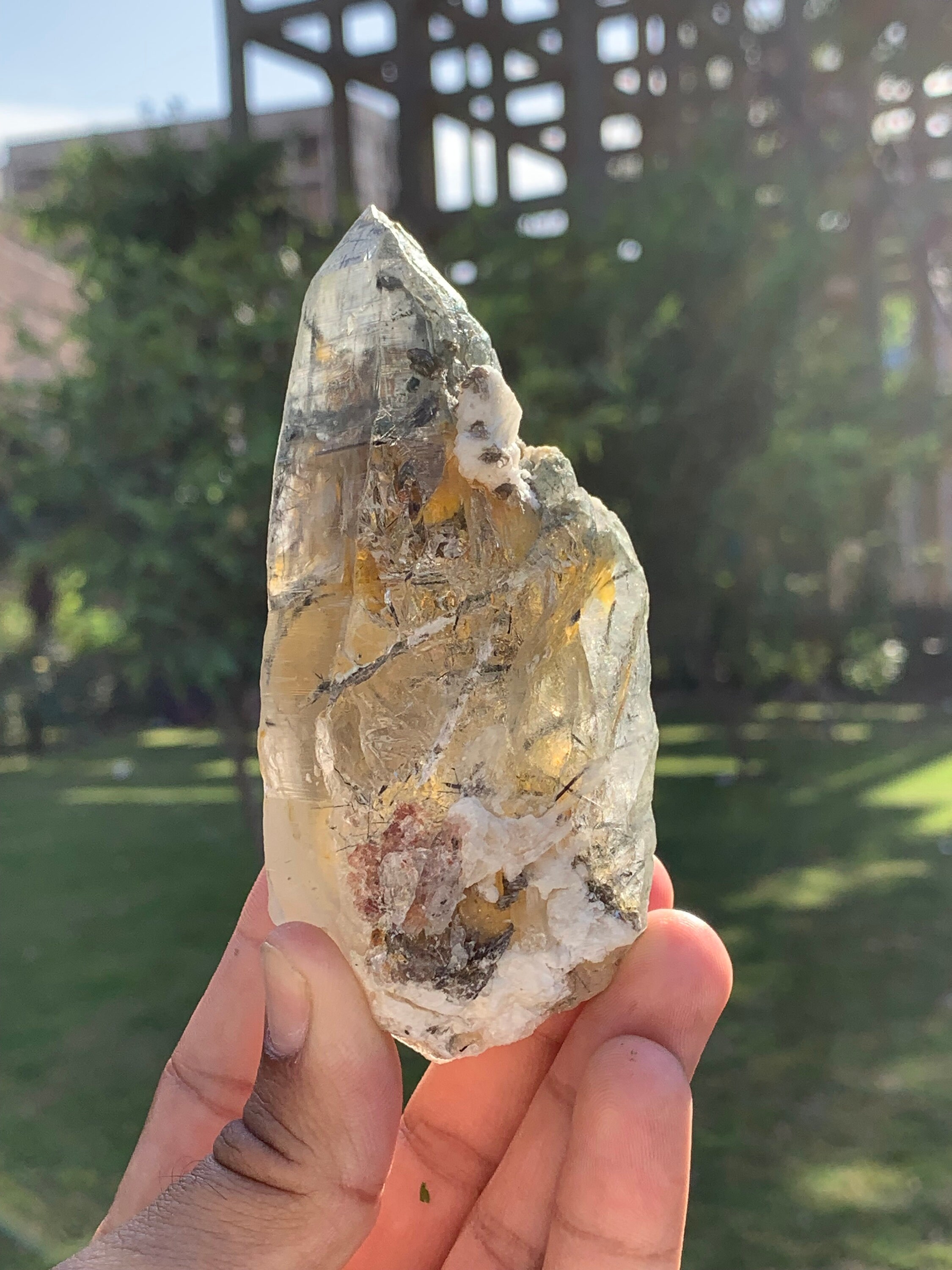 Quartz Crystal With Spessartine Garnet / Muscovite & Rutile Inclusions From Shigar Skardu Pakistan N-13