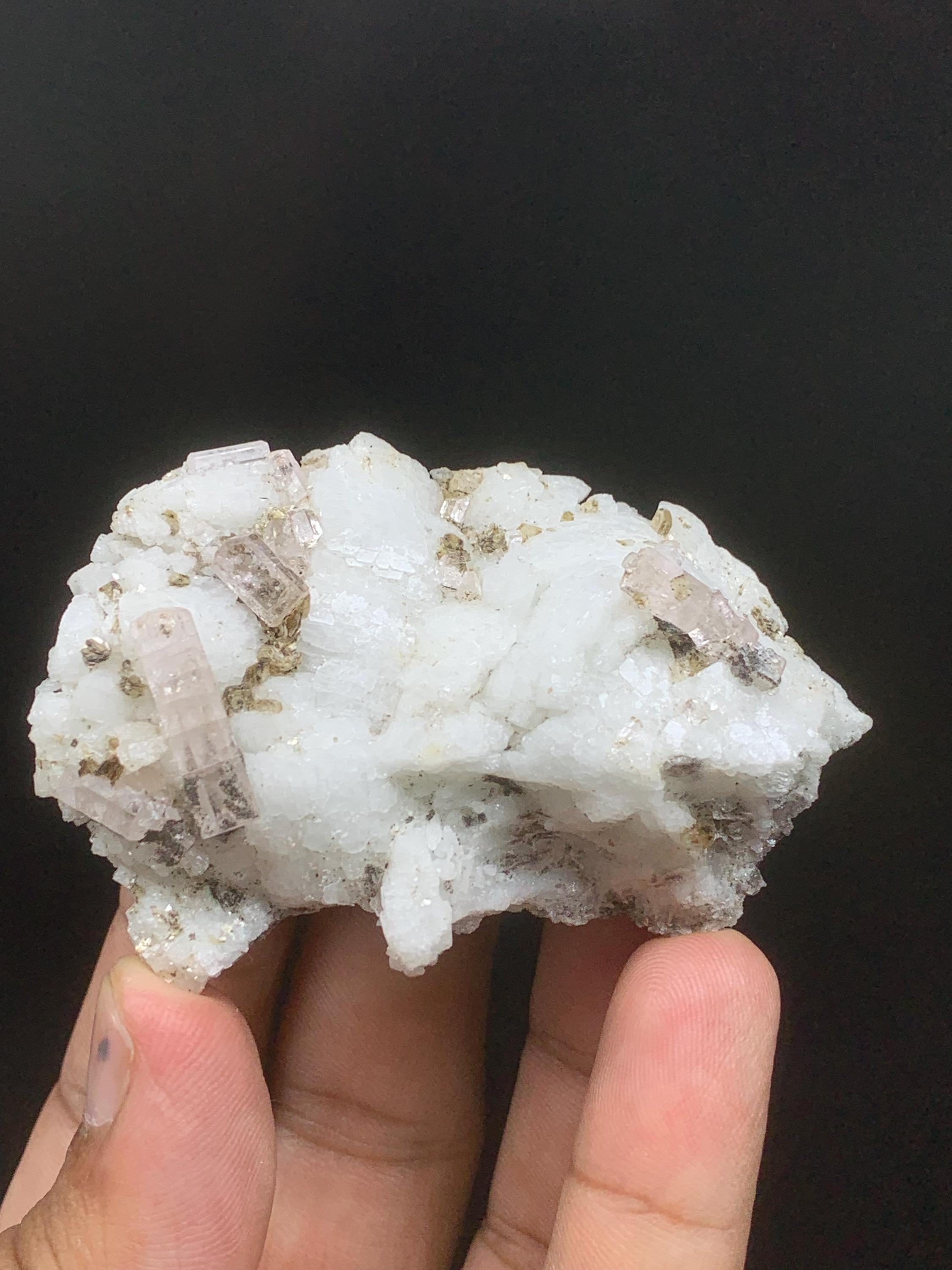 Baby Pink Apatite Crystals on Albite With Muscovite Combine Specimen ...