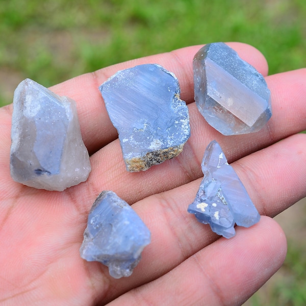 5 Pieces Rare Blue Quartz Crystals with rare Inclusions from Afghanistan N-4
