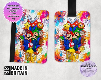 Personalised Stylish Faux Leather Passport Cover & Luggage Tag - Travel Accessories Gift - Everyone's favourite F1 Racer Mario Nintendo