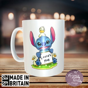 Personalised Disney's Lilo And Stitch - Stitch With Ducks Any Name Mug - Teacher Thank You - Birthday - Christmas Mug - Stitch mug