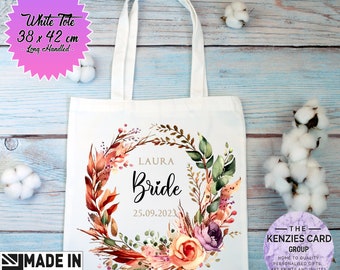 Personalised Bride Bag Tote, Bride To Be Gifts, Bridal Party Gifts, Wedding Day Bride Gift, Bridal Shower, Botanical Theme Summer Spring