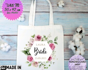 Personalised Bride Bag Tote, Bride To Be Gifts, Bridal Party Gifts, Wedding Day Bride Gift, Bridal Shower, Botanical Theme Summer Spring