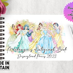 Disney Princess Inspired Autograph Book - Personalised Disney Autograph Book -Disney Princess Disneyland Disneyworld