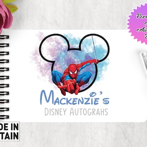 Personalised Disney Autograph Book  Marvels Spiderman Autograph Book - Disneyland Disneyworld Autograph Book