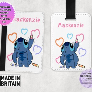 Personalised Matching Faux Leather Disney Lilo and Stitch Passport Cover and Luggage tag, Travel Accessory Gift Set,  Lilo and Stitch