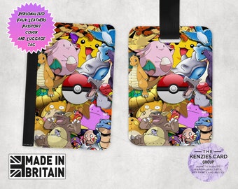 Personalised Stylish Faux Leather Passport Cover & Luggage Tag - Travel Accessories Gift - Everyone's favourite Pokemon Pikachu