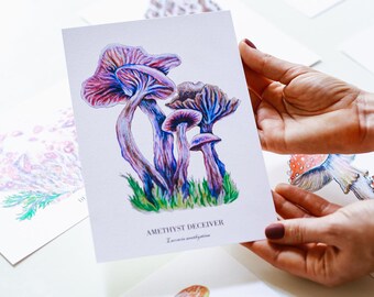 Amethyst deceiver print,Purple mushroom,Mushroom art,Mushroom print,birthday gift,Fungi art,Mushroom painting,fungi original artwork