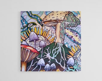 Pilze Druck, Postkarte, Handgemacht, Pilz, Pilze, Botanische Illustration, Biologie, Liebe, für sie, für ihn, Familiengeschenk, Botanik, psychedelisch