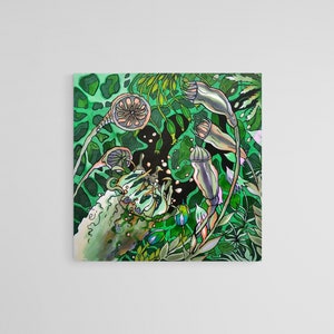 Dessiné à la main, Imprimé, Carte postale, Mousse, Illustration botanique, Couleur verte, Botanique, Cadeau de famille, artisanat, Biologie, pour lui, pour elle, herbe, diy