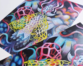 Print van originele schilderij, schimmels kunstwerk, paddestoel kunst, botanische illustratie poster, familie cadeau, psychedelische schilderij, trippy kunst, natuur